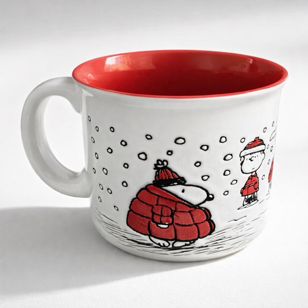 Peanuts Snoopy, Charlie Brown & Linus Winter Red Puffer Coat Mug 20 oz 2024